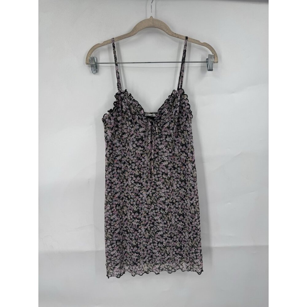 American‎ Eagle Mesh Y2K Milk Maid Mesh Mini Dress Women Small Black Pink Floral